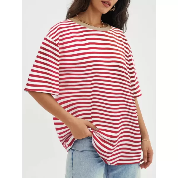 imageATHMILE Womens Oversized T Shirts Loose Fit Crewneck Short Sleeve Tops Summer Casual Blouse Y2K 2024 Basic TeeStriped Red  White