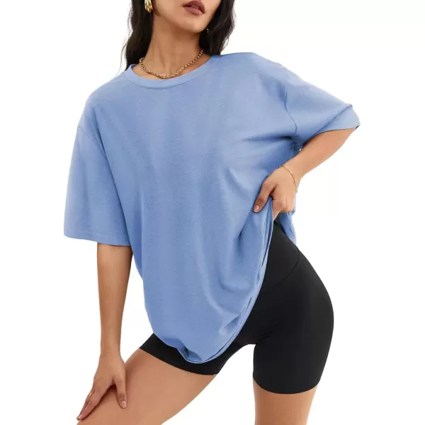 imageATHMILE Womens Oversized T Shirts Loose Fit Crewneck Short Sleeve Tops Summer Casual Blouse Y2K 2024 Basic TeeSkyblue