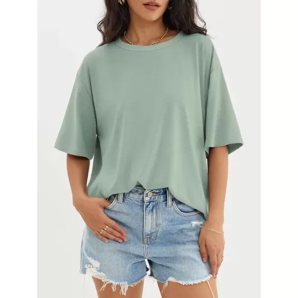 imageATHMILE Womens Oversized T Shirts Loose Fit Crewneck Short Sleeve Tops Summer Casual Blouse Y2K 2024 Basic TeeGrey Green