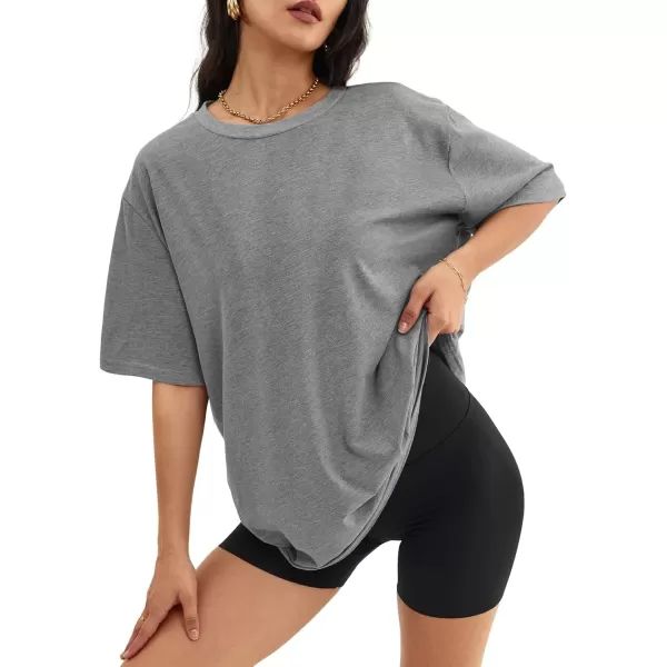 imageATHMILE Womens Oversized T Shirts Loose Fit Crewneck Short Sleeve Tops Summer Casual Blouse Y2K 2024 Basic TeeGrey