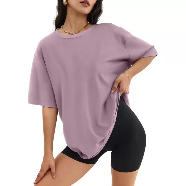 imageATHMILE Womens Oversized T Shirts Loose Fit Crewneck Short Sleeve Tops Summer Casual Blouse Y2K 2024 Basic TeeDarkpink