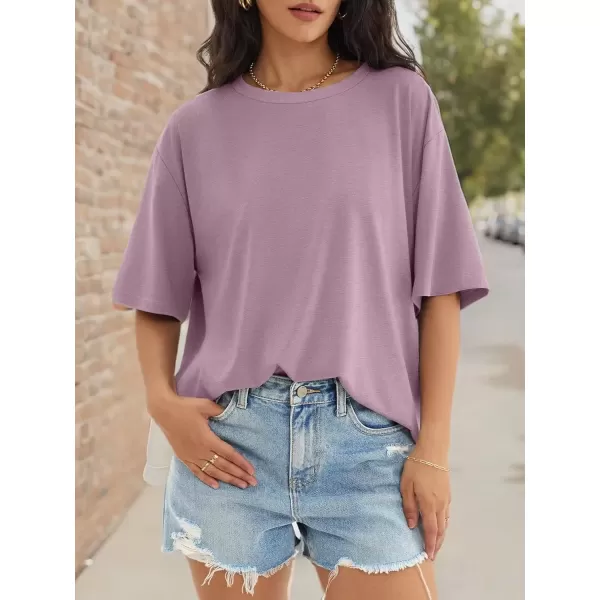 imageATHMILE Womens Oversized T Shirts Loose Fit Crewneck Short Sleeve Tops Summer Casual Blouse Y2K 2024 Basic TeeDarkpink