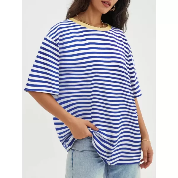 imageATHMILE Womens Oversized T Shirts Loose Fit Crewneck Short Sleeve Tops Summer Casual Blouse Y2K 2024 Basic TeeStriped Blue  White