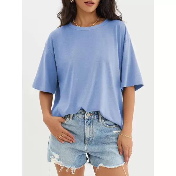 imageATHMILE Womens Oversized T Shirts Loose Fit Crewneck Short Sleeve Tops Summer Casual Blouse Y2K 2024 Basic TeeSkyblue