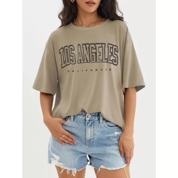 imageATHMILE Womens Oversized T Shirts Loose Fit Crewneck Short Sleeve Tops Summer Casual Blouse Y2K 2024 Basic TeeKhakip