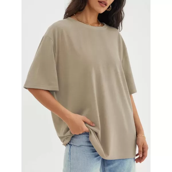 imageATHMILE Womens Oversized T Shirts Loose Fit Crewneck Short Sleeve Tops Summer Casual Blouse Y2K 2024 Basic TeeKhaki