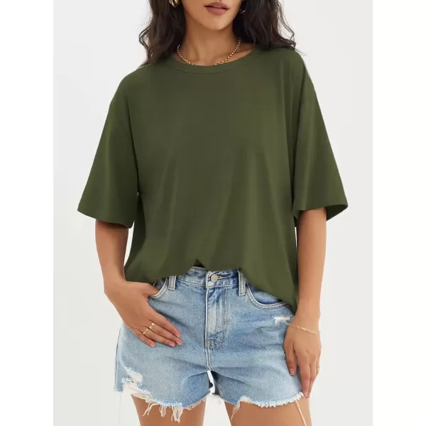 imageATHMILE Womens Oversized T Shirts Loose Fit Crewneck Short Sleeve Tops Summer Casual Blouse Y2K 2024 Basic TeeArmygreen