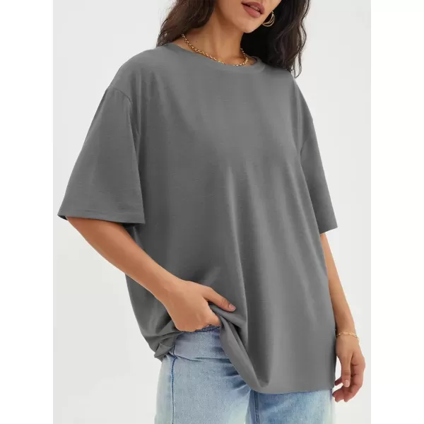 imageATHMILE Womens Oversized T Shirts Loose Fit Crewneck Short Sleeve Tops Summer Casual Blouse Y2K 2024 Basic TeeDarkgrey