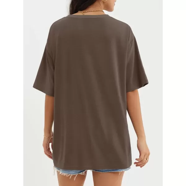 imageATHMILE Womens Oversized T Shirts Loose Fit Crewneck Short Sleeve Tops Summer Casual Blouse Y2K 2024 Basic TeeBrown