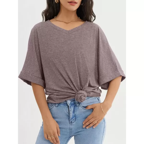 imageATHMILE Womens Oversized T Shirts Loose Fit V Neck Short Sleeve Summer Casual Blouse 2024 Y2K Tee TopsGray Purple