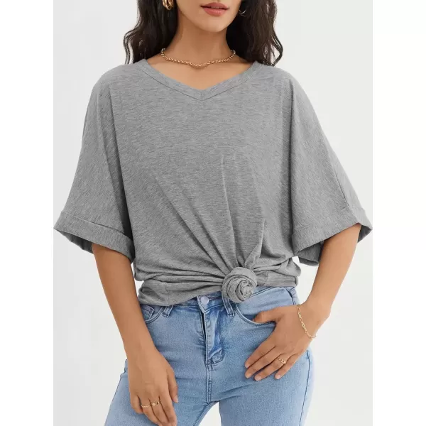imageATHMILE Womens Oversized T Shirts Loose Fit V Neck Short Sleeve Summer Casual Blouse 2024 Y2K Tee TopsLight Gray
