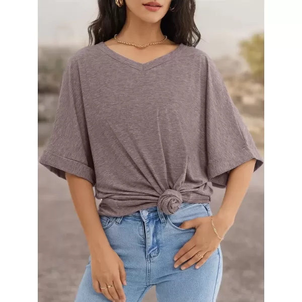 imageATHMILE Womens Oversized T Shirts Loose Fit V Neck Short Sleeve Summer Casual Blouse 2024 Y2K Tee TopsGray Purple