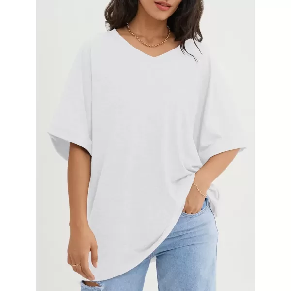 imageATHMILE Womens Oversized T Shirts Loose Fit V Neck Short Sleeve Summer Casual Blouse 2024 Y2K Tee TopsWhite