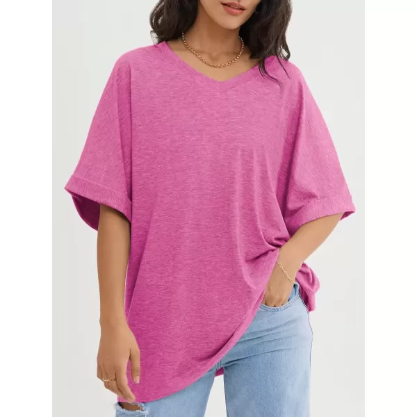 imageATHMILE Womens Oversized T Shirts Loose Fit V Neck Short Sleeve Summer Casual Blouse 2024 Y2K Tee TopsRose