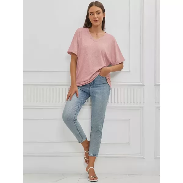 imageATHMILE Womens Oversized T Shirts Loose Fit V Neck Short Sleeve Summer Casual Blouse 2024 Y2K Tee TopsPink