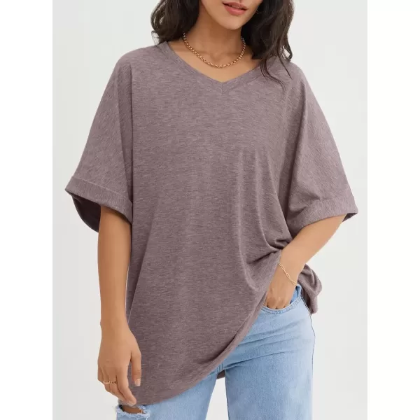imageATHMILE Womens Oversized T Shirts Loose Fit V Neck Short Sleeve Summer Casual Blouse 2024 Y2K Tee TopsGray Purple