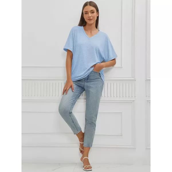 imageATHMILE Womens Oversized T Shirts Loose Fit V Neck Short Sleeve Summer Casual Blouse 2024 Y2K Tee TopsIce Blue