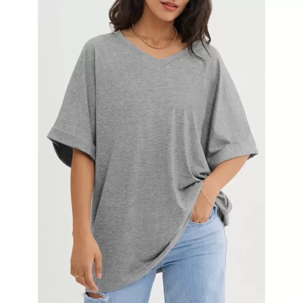 imageATHMILE Womens Oversized T Shirts Loose Fit V Neck Short Sleeve Summer Casual Blouse 2024 Y2K Tee TopsLight Gray