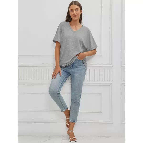 imageATHMILE Womens Oversized T Shirts Loose Fit V Neck Short Sleeve Summer Casual Blouse 2024 Y2K Tee TopsLight Gray