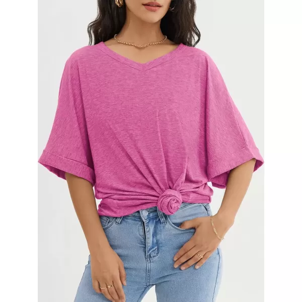 imageATHMILE Womens Oversized T Shirts Loose Fit V Neck Short Sleeve Summer Casual Blouse 2024 Y2K Tee TopsRose