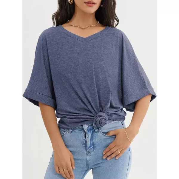imageATHMILE Womens Oversized T Shirts Loose Fit V Neck Short Sleeve Summer Casual Blouse 2024 Y2K Tee TopsNavy