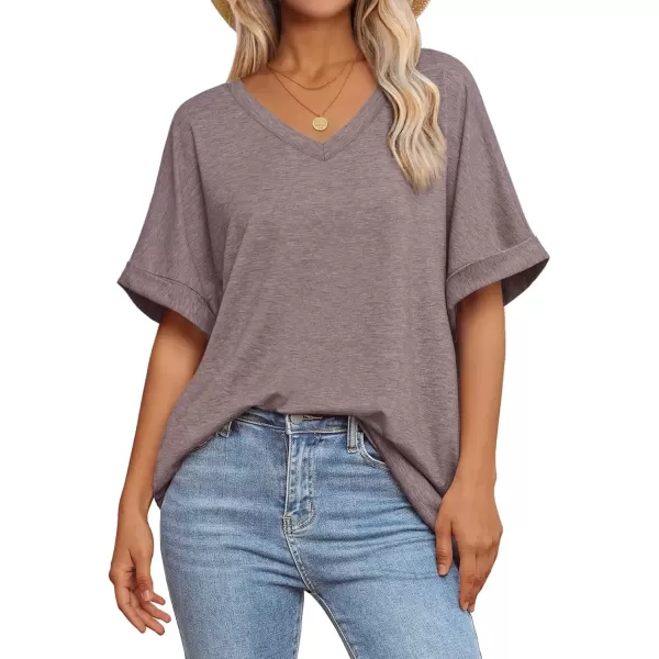 imageATHMILE Womens Oversized T Shirts Loose Fit V Neck Short Sleeve Summer Casual Blouse 2024 Y2K Tee TopsGray Purple