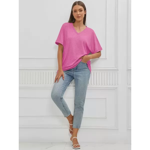 imageATHMILE Womens Oversized T Shirts Loose Fit V Neck Short Sleeve Summer Casual Blouse 2024 Y2K Tee TopsRose
