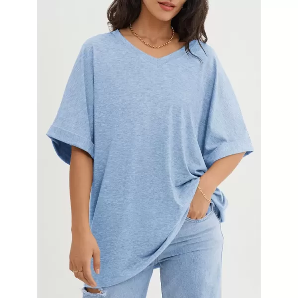 imageATHMILE Womens Oversized T Shirts Loose Fit V Neck Short Sleeve Summer Casual Blouse 2024 Y2K Tee TopsIce Blue