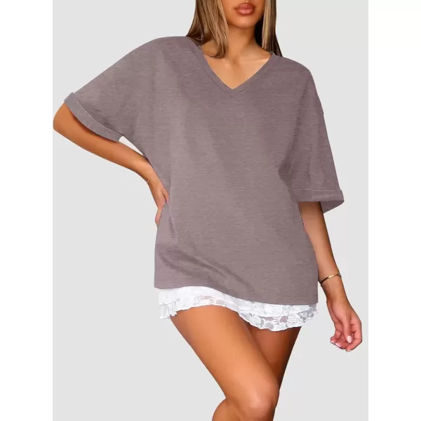 imageATHMILE Womens Oversized T Shirts Loose Fit V Neck Short Sleeve Summer Casual Blouse 2024 Y2K Tee TopsGray Purple