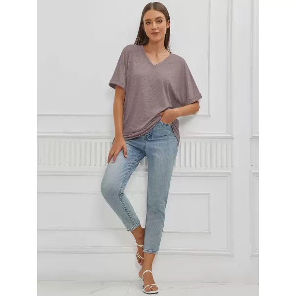 imageATHMILE Womens Oversized T Shirts Loose Fit V Neck Short Sleeve Summer Casual Blouse 2024 Y2K Tee TopsGray Purple