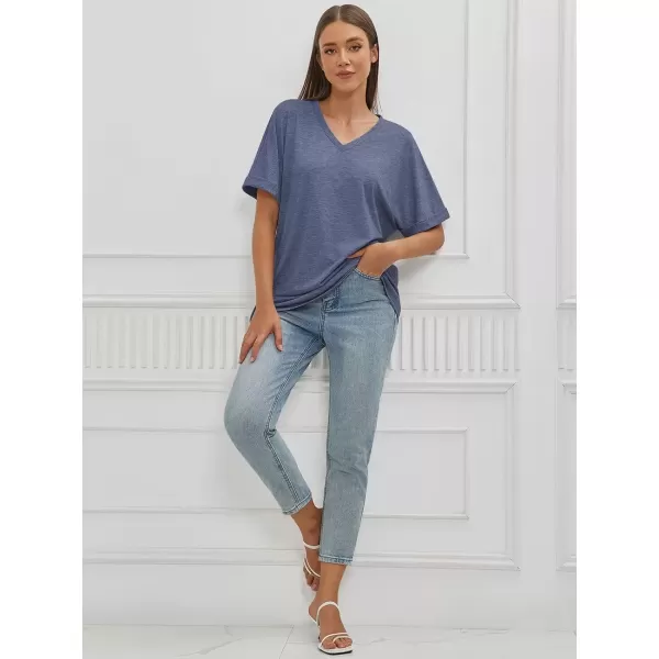 imageATHMILE Womens Oversized T Shirts Loose Fit V Neck Short Sleeve Summer Casual Blouse 2024 Y2K Tee TopsNavy