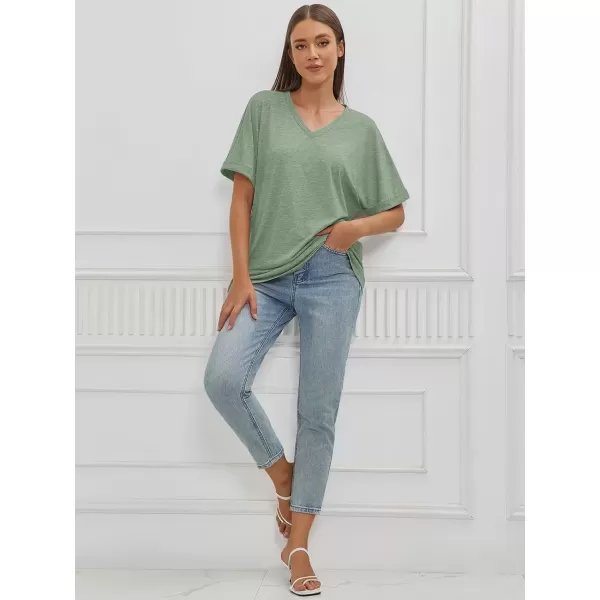 imageATHMILE Womens Oversized T Shirts Loose Fit V Neck Short Sleeve Summer Casual Blouse 2024 Y2K Tee TopsGray Green
