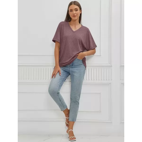 imageATHMILE Womens Oversized T Shirts Loose Fit V Neck Short Sleeve Summer Casual Blouse 2024 Y2K Tee TopsWine Red