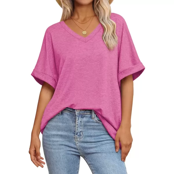 imageATHMILE Womens Oversized T Shirts Loose Fit V Neck Short Sleeve Summer Casual Blouse 2024 Y2K Tee TopsRose