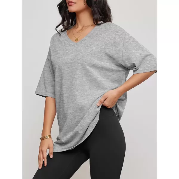 imageATHMILE Womens Oversized T Shirts V Neck Tees Half Sleeve Cozy Comfy Tunic 2024 Y2K Tops CasualGrey