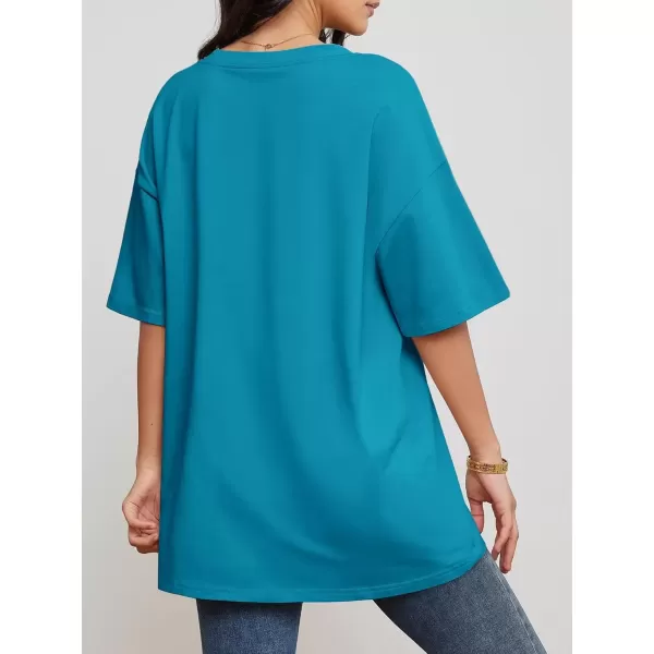 imageATHMILE Womens Oversized T Shirts V Neck Tees Half Sleeve Cozy Comfy Tunic 2024 Y2K Tops CasualLake Blue