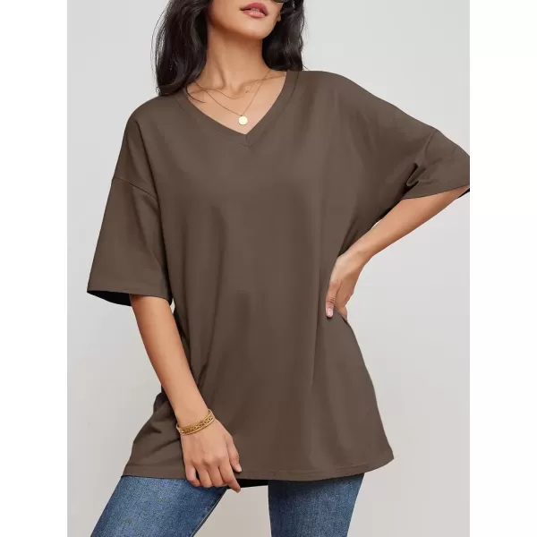 imageATHMILE Womens Oversized T Shirts V Neck Tees Half Sleeve Cozy Comfy Tunic 2024 Y2K Tops CasualLight Brown
