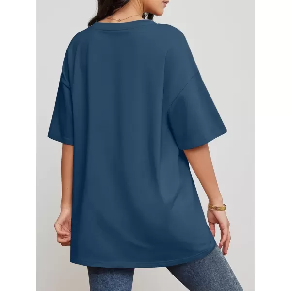 imageATHMILE Womens Oversized T Shirts V Neck Tees Half Sleeve Cozy Comfy Tunic 2024 Y2K Tops CasualBlue