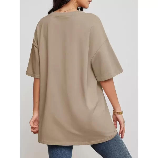 imageATHMILE Womens Oversized T Shirts V Neck Tees Half Sleeve Cozy Comfy Tunic 2024 Y2K Tops CasualKhaki1