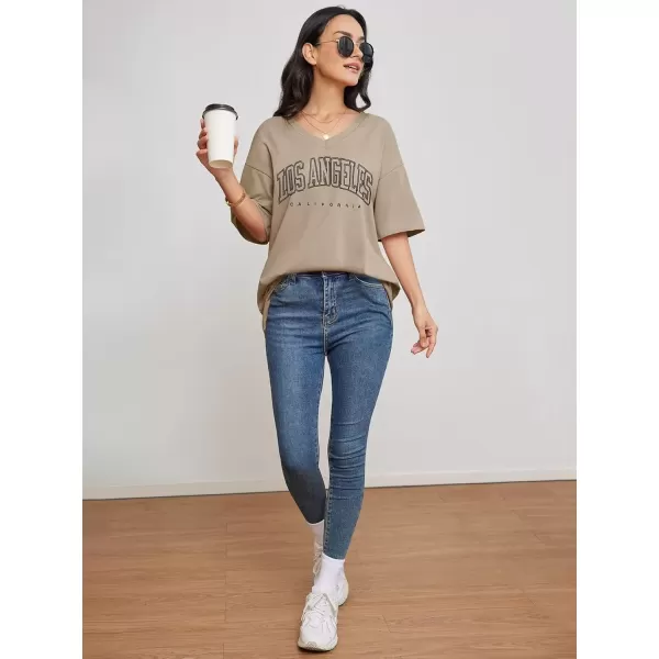 imageATHMILE Womens Oversized T Shirts V Neck Tees Half Sleeve Cozy Comfy Tunic 2024 Y2K Tops CasualKhaki1