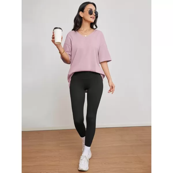 imageATHMILE Womens Oversized T Shirts V Neck Tees Half Sleeve Cozy Comfy Tunic 2024 Y2K Tops CasualDark Pink