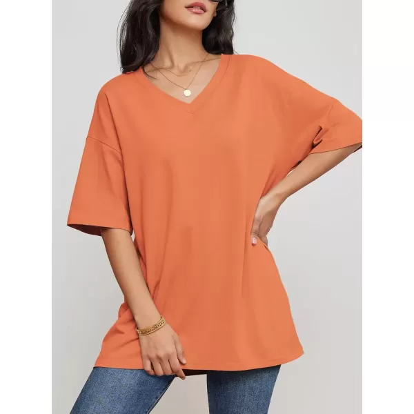 imageATHMILE Womens Oversized T Shirts V Neck Tees Half Sleeve Cozy Comfy Tunic 2024 Y2K Tops CasualOrange Pink