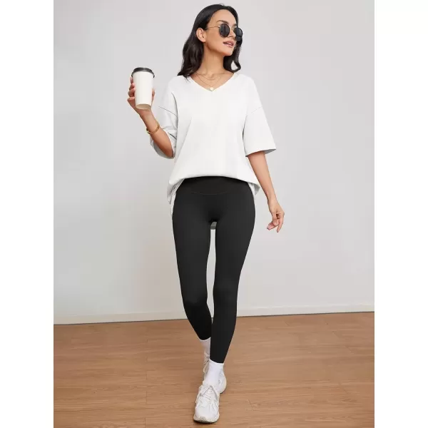 imageATHMILE Womens Oversized T Shirts V Neck Tees Half Sleeve Cozy Comfy Tunic 2024 Y2K Tops CasualWhite