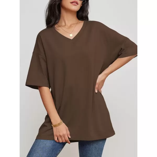 imageATHMILE Womens Oversized T Shirts V Neck Tees Half Sleeve Cozy Comfy Tunic 2024 Y2K Tops CasualBrown