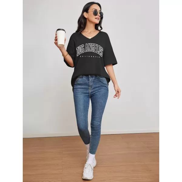 imageATHMILE Womens Oversized T Shirts V Neck Tees Half Sleeve Cozy Comfy Tunic 2024 Y2K Tops CasualBlack1