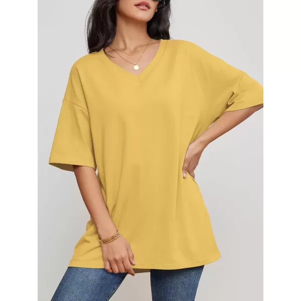 imageATHMILE Womens Oversized T Shirts V Neck Tees Half Sleeve Cozy Comfy Tunic 2024 Y2K Tops CasualLemon Yellow