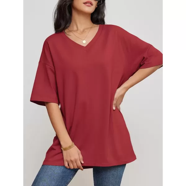 imageATHMILE Womens Oversized T Shirts V Neck Tees Half Sleeve Cozy Comfy Tunic 2024 Y2K Tops CasualRed