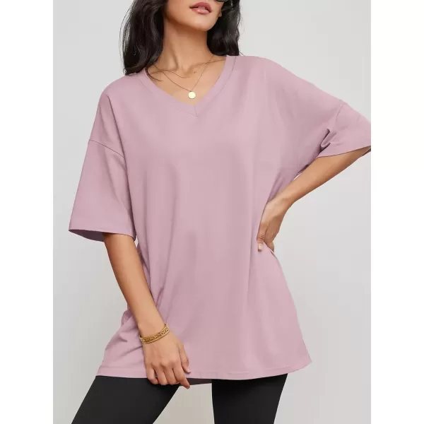 imageATHMILE Womens Oversized T Shirts V Neck Tees Half Sleeve Cozy Comfy Tunic 2024 Y2K Tops CasualDark Pink
