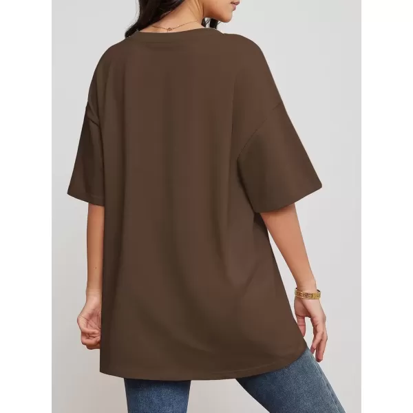 imageATHMILE Womens Oversized T Shirts V Neck Tees Half Sleeve Cozy Comfy Tunic 2024 Y2K Tops CasualBrown
