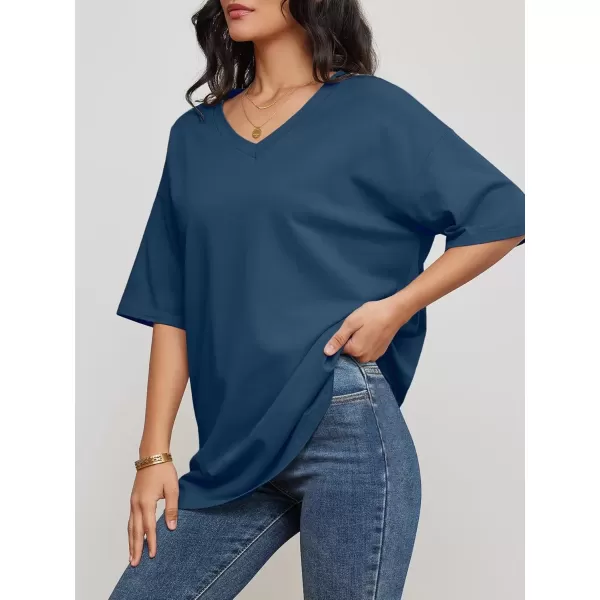 imageATHMILE Womens Oversized T Shirts V Neck Tees Half Sleeve Cozy Comfy Tunic 2024 Y2K Tops CasualBlue